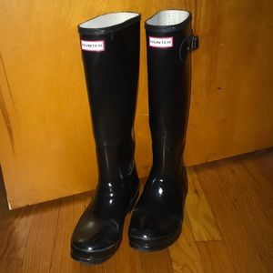 Tall Glossy Black Hunter Rain Boots